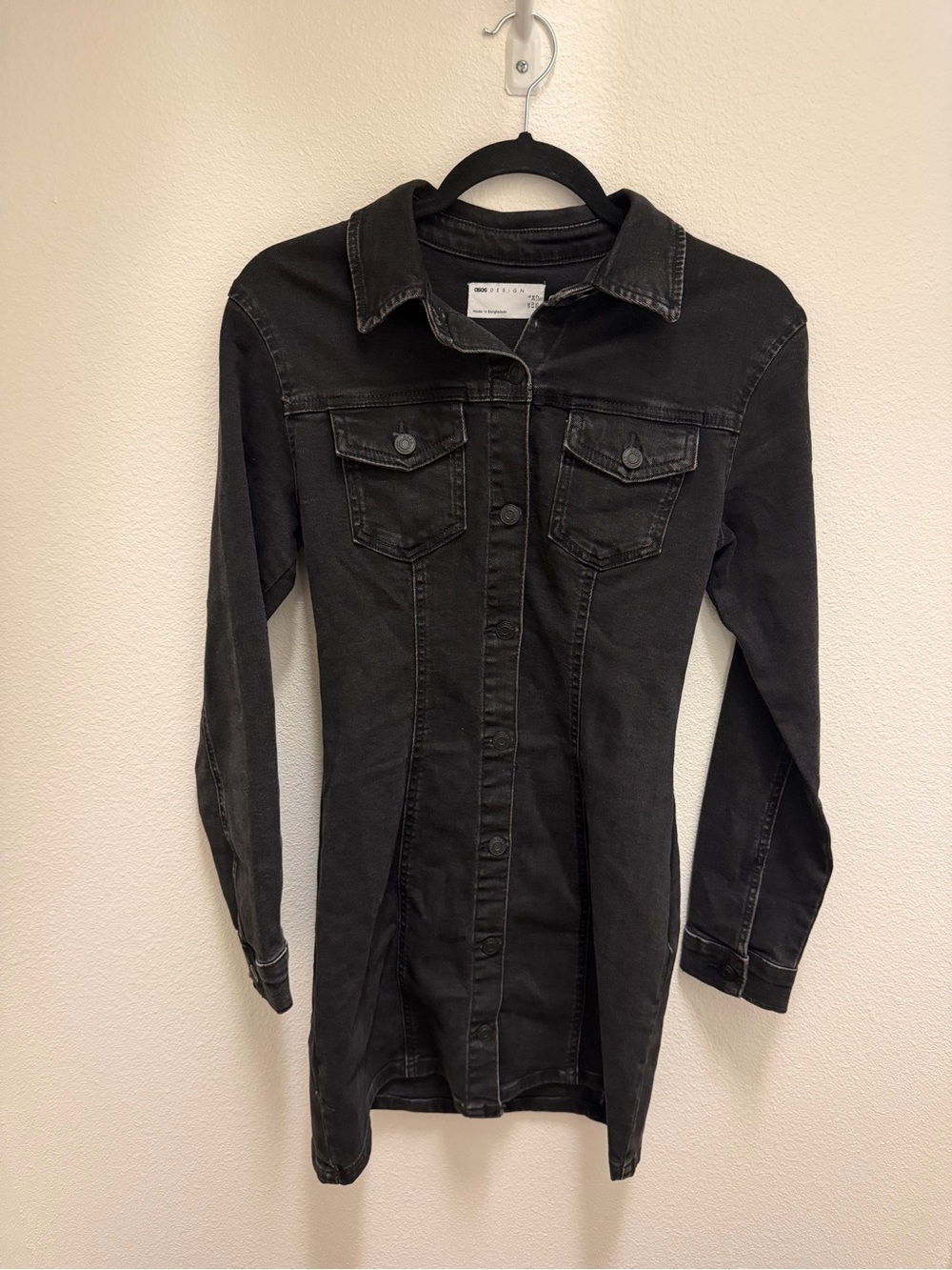 ASOS Black Long Denim Black Dress - Women's Fitted Button-Up